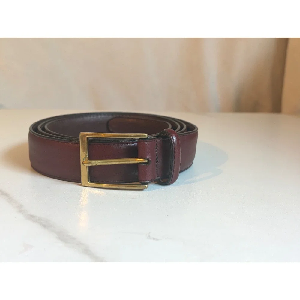 Brighton Mens Glazed Cordovan Burgundy Leather Belt Gold Buckle 44 X1813